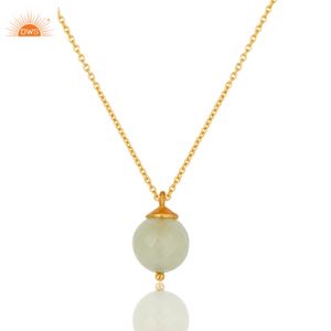 Cadena colgante de diseño estilo bola para niñas, proveedor de joyería, oro de 18k, Plata de ley, Prehnita, calcedonia, joyería - Product Image 3