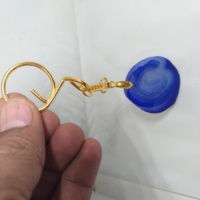 Venta al por mayor de ágata azul rebanada llavero al por mayor de piedras naturales artesanías de cristal Reiki rocas minerales Jade llaveros