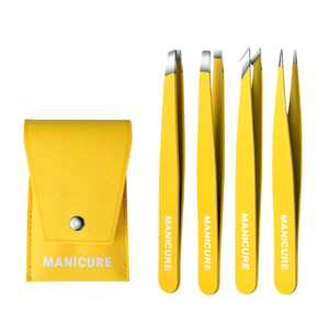 Pinzas para Cejas Amarillas de acero inoxidable, herramienta de belleza de Punta inclinada para maquillaje de cejas, diseño puntiagudo, venta al por mayor, 1/2/4 Uds. - Product Image 2