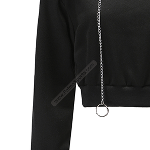 Top Tendance Personnalisé Femmes Crop Hoodies En Gros Femmes Crop Hoodies Professionnel Femmes Crop Hoodies avec Chaîne En Acier Cordon - Product Image 5