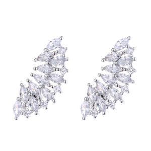 Sterling <b>Silver</b> Fan <b>Earrings</b> with Crystals Elegant Climber Design - Product Image 1