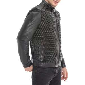 Chaqueta de cuero genuino de alta calidad para hombre, Otoño, cuello redondo, cierre de cremallera, venta al por mayor, tela de lona OEM - Product Image 4