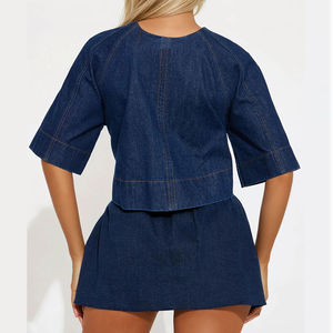 Conjunto Deportivo de Moda para Mujer, Algodón, Precio de Fábrica 2026, Logotipo Personalizado, Chaqueta Corta de Mezclilla y Pantalones Cortos de 2 Piezas - Product Image 4