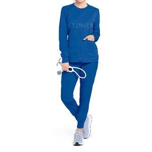 Chaqueta médica personalizada para mujer, chaqueta ajustada de calentamiento con cremallera frontal, chaquetas médicas de uniforme de hospital - Product Image 1