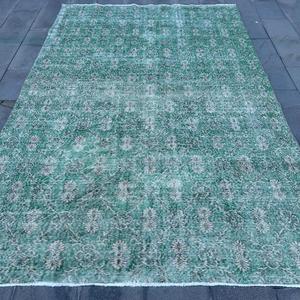 พรมตุรกีวินเทจขนาด 6.6x10.2 ฟุต พรมปูพื้น พรมขอบสีเขียว - Product Image 1