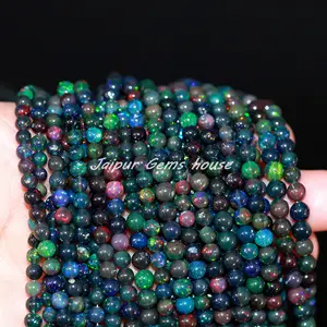 Hot Selling Natural Multi Fire Black Ethiopian Opal Smooth Round Shape Gemstone Loose Beads Strand For Fashionable Girls Jewelry