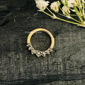 14K Solid Gold Natural Black Diamond Daith <b>Earring</b> FIne Jewelry. - Product Image 1