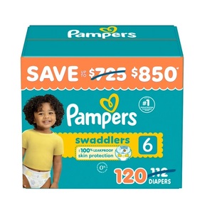 Para pañales Pampers Swaddlers, grupo de edad, bebés, talla 6 (35 + libras), 120 unidades - Product Image 1