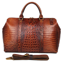 Bolsas de Viaje de Cuero Genuino con Patrón de Cocodrilo, Bolsas de Lona Marrones de Lujo de Gran Capacidad, a la Moda, con Logotipo Personalizado