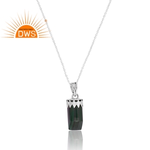 Latest Oxidized Sterling Silver Natural Malachite Gemstone Pendant Necklace Custom Jewelry Manufacturer - Product Image 3