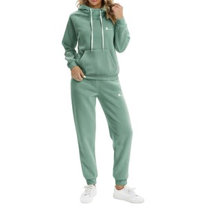 Todo venta al por mayor personalizado peso pesado 100% algodón Color sólido pulóver chándal conjunto Unisex liso Sudadera con capucha Jogger para mujer - Product Image 1