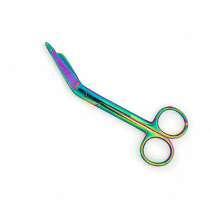Tijeras de funcionamiento de color arcoíris, sonda de un lado, tijera de vendaje quirúrgico de un solo uso de acero metálico para uso médico - Product Image 1