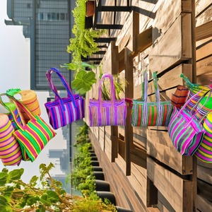 กระเป๋าชายหาดผ้าไนลอนรีไซเคิลแบบดั้งเดิมของอินเดียงานแฮนด์เมดกระเป๋ามีซิปดีไซน์ลายทางผ้าทอผู้ผลิตและส่งออกที่ไม่เหมือนใคร - Product Image 2