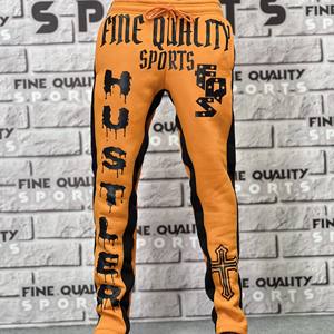 Pantalones de chándal de lana de algodón personalizados de marca, pantalones de panel lateral de alta calidad, pantalones de chándal con estampado completo OEM, pantalones directos de fábrica - Product Image 2