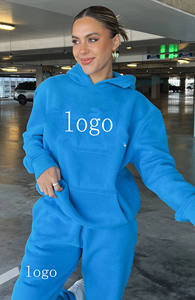 Vente en gros Survêtement en polaire uni personnalisé de haute qualité Ensemble 2 pièces Survêtement sérigraphié, sweat à capuche pour femmes - Product Image 2