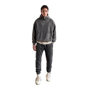 À la mode rétro bouton sweat à capuche survêtement conception personnalisée coton lourd surdimensionné en détresse Vintage survêtement acide lavé ensembles à capuche - Product Image 1