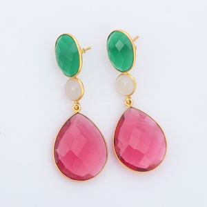 Top Hydro Tourmaline Calcédoine grise naturelle et pierre précieuse d'onyx vert Boucles d'oreilles en argent sterling 925 - Product Image 4