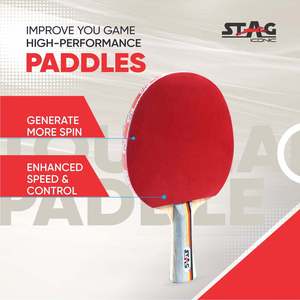 Raquette de tennis de table professionnelle Stag Iconic Ninja Fire, en bois et caoutchouc, avec fond à picots longs en fibre de carbone, vitesse rapide - Product Image 3