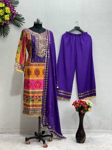 Tela de Georgette paquistaní hecha a mano, Salwar Kameez para mujer, bordado de secuencia de trabajo para ocasiones de fiesta - Product Image 4