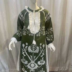 2024 nuevo vestido largo bohemio con cuello en V bordado exquisito borla manga farol vestido largo con cinturón vestido informal de mujer - Product Image 1