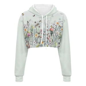 Sudadera Corta Elegante para Mujer, 100% Algodón, Tejido de Punto, Estampado Personalizado, Cómoda para Invierno - Product Image 2