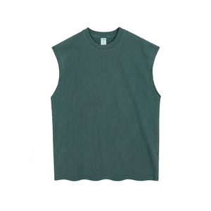 Camiseta de algodón con mangas cortadas y cuello redondo para hombre, ropa de calle sin mangas cortada, camisetas sólidas de talla grande para hombre - Product Image 3