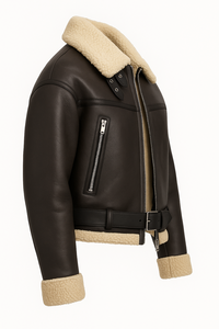 Chaqueta de Cuero Personalizada B3 con Forro de Borrego, Chaqueta de Cuero Genuino Extra Grande, Chaqueta Bomber con Cuello de Piel Cálida, Abrigo de Invierno Unisex, Cuero Vacuno - Product Image 3