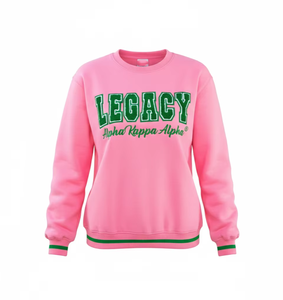 Sweat-shirt à col rond pour sororité rose et verte, confortable, en polaire grecque, style hiver, broderie 3D sur le devant - Product Image 1