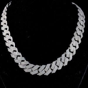 Moissanite 15mm diamantes de corte redondo hombres mujeres para compromiso y boda cadena de eslabones cubanos Plata de Ley 925 - Product Image 1