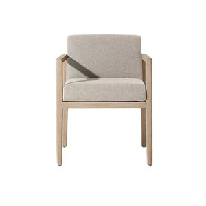 Chaise de salle à manger d'extérieur contemporaine en teck avec assise rembourrée et pieds coniques pour jardin et terrasse - Product Image 3
