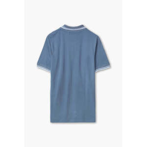 Camiseta transpirable de corte regular 2XL de alta calidad para hombre, tela de piqué bordada, de seda azul polvoriento, longitud corta, sólida - Product Image 2