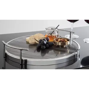 Plateau rond moderne Marbury Plateau en marbre gris et argenté Plateau en marbre contemporain Plateau rond en marbre gris - Product Image 3