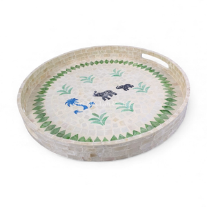 Plateau rond en nacre fait à la main pour servir Plateau de service naturel Plateau en coquille Fabriqué directement au Vietnam - Product Image 3
