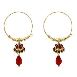 Kriaa 1313711A Boucles d'oreilles créoles fines Pierre d'Autriche et Bordeaux Plaqué Or Style Jhumki - Product Image 1
