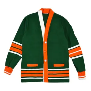 高品质设计绿色橙色和白色女生联谊会常规穿v领透气毛衣羊毛衫，带定制标志和尺寸