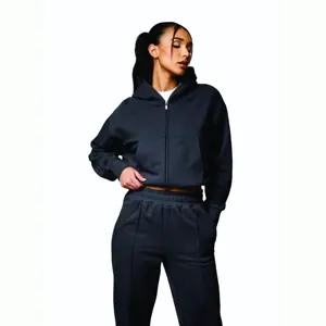 Recadrée Full Zip Loopback Finition Lavée 65% Coton 35% Polyester Dark Pewter Shadow Loopback FZ Women's HoodieBreathable