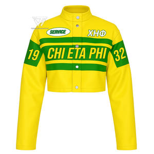 Greek Chi Eta Phi Sorority Ropa Faux Leather Motorcycle Racing Moto Crop Jacket Parafernalia griega - Product Image 1