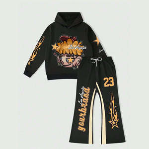 Ensemble survêtement homme 2024 personnalisé avec sweat à capuche imprimé personnage de dessin animé, manches longues et pantalon de survêtement contrastant avec cordon de serrage, 100% coton - Product Image 2