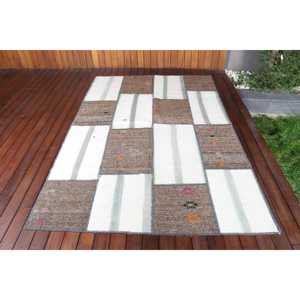 พรมวินเทจขนาด 5x7.7 ฟุต พรมตุรกี พรมลายขาวแบบนามธรรม - Product Image 1