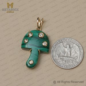 Lunette Set Malachite Gemstone Champignon Pendentif 14k Or Naturel Diamant Bijoux À La Main MMushroom Designer Pendentif Bijoux - Product Image 4