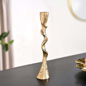 Twirl Gold <b>Candlestick</b> Holder Set 2 High Quality Aluminium Handmade AMBAR EXPORTS for Home Decoration Weddings <b>Tall</b> Metal Design - Product Image 4