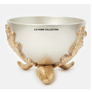 Bol décoratif de fruits en aluminium de branche de fleur martelée de couleur dorée pour la maison et le restaurant disponible avec le fournisseur indien - Product Image 4