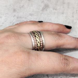 Twisted Spinner Band anillo bohemio 925 plata esterlina anillo de pulgar para mujer Fidget joyería hecha a mano Yoga oriental anillo giratorio para hombre - Product Image 2