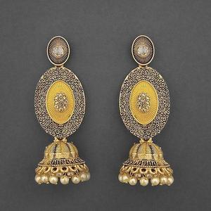 Boucles d'Oreilles Fine Kriaa Pierre Plaqué Or et Jaune Meenakari Mat Dangler Modèle 1312043A - Product Image 1