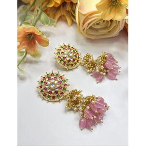 Encantadores pendientes de diseñador Kundan con pendiente de aspecto de piedra para mujeres y niñas para colección de ropa de boda - Product Image 1