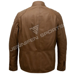 Chaqueta de motociclista para hombre, piel de vaca auténtica, cuero liso, multibolsillos delanteros, cremallera y cierre de botón, forro interior de franela - Product Image 2