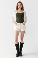 Cárdigan de punto blanco para mujer, con frente abierto, manga tres cuartos, diseño hueco, suéter largo informal de verano, cuello redondo, capa transparente