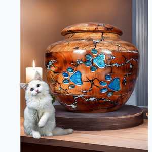 Carved Paw Pet Urn for <b>Ashes</b> Thunder Fractal Burning Design Wooden Cremation urn for pet <b>ashes</b> Personalized urn for <b>dog</b> and Cat - Product Image 2