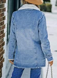 Chaqueta vaquera cálida de invierno para mujer, forro de lana con cuello levantado, abrigos vaqueros Sherpa, prendas de vestir exteriores más gruesas con bolsillos - Product Image 3