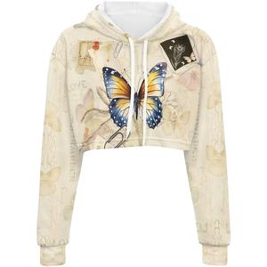 Top court à capuche pour femmes 100% coton polaire haute qualité sweat à capuche court pour femmes manches longues motif mignon imprimé haut court 2026 - Product Image 1